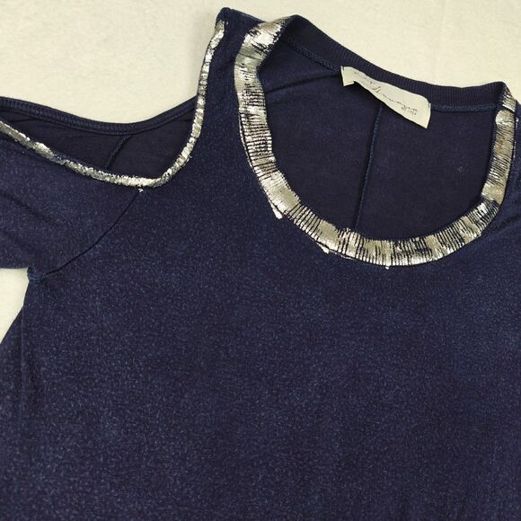 Vintage Havana Distressed Silver Trim Cold Shoulder Tunic Top Size S Y2K Flowy - Picture 6 of 9